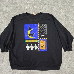 Vintage Halloween Sweatshirt Womens 4X Black Witch Ghost Moon